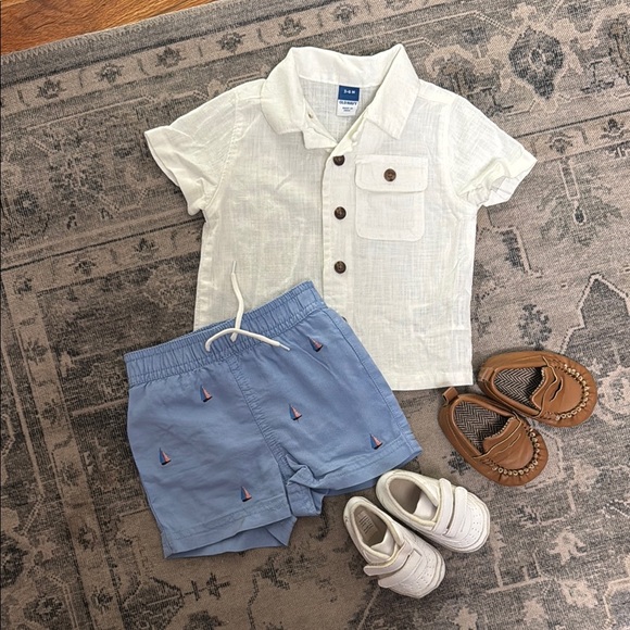 Janie and Jack Other - Baby White Old Navy Shirt and Janie & Jack Blue Shorts Set with Shoes